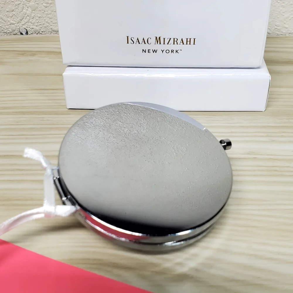 Isaac Mizrahi Silver Tone Two Mirrors Compact NIB NWT